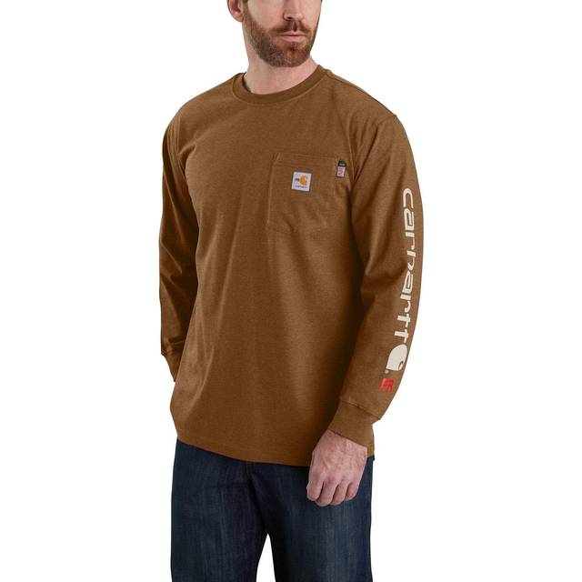 Carhartt Men's Flame Resistant Force Loose Fit Lightweight Long-Sleeve Logo Graphic T-Shirt  Oiled Walnut Heather  XX-Large