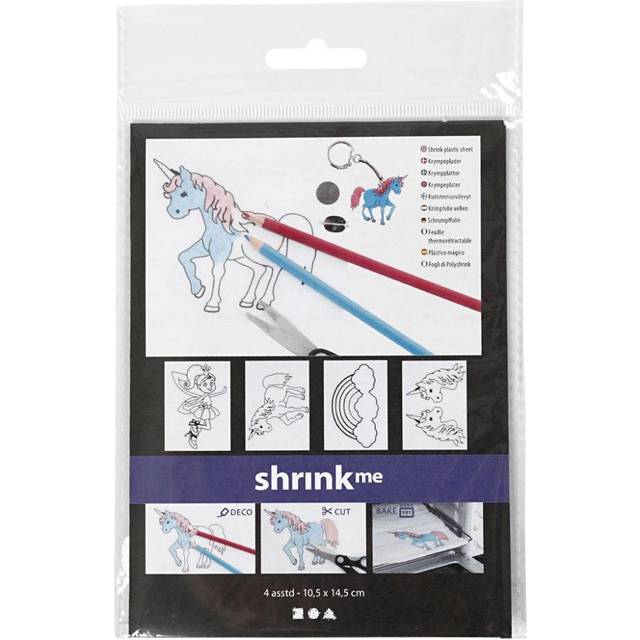 Schrumpffolie Einhorn, 4er Set für selbst gebastelte Geschenkanhänger