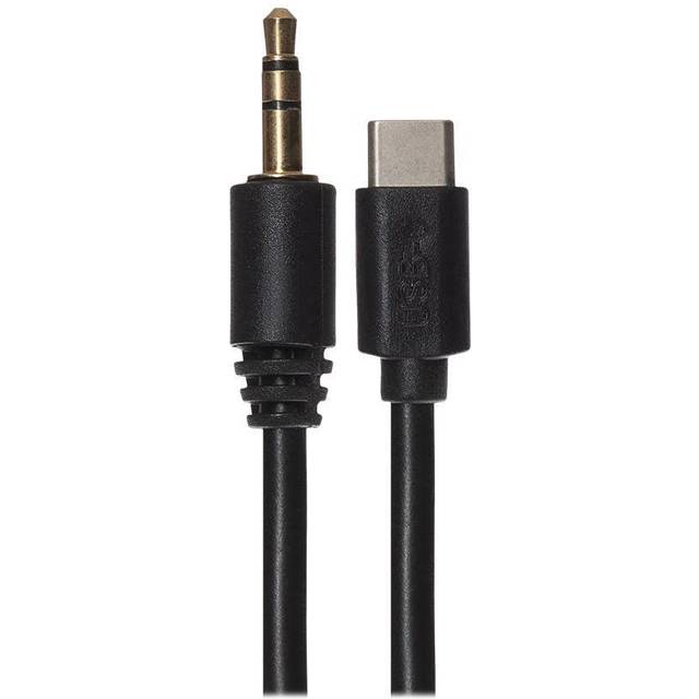 Maplin USB-C to 3.5mm Aux Stereo 3-Pole Jack Plug Braided Cable - Black, 2m