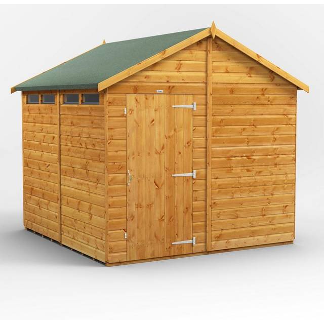 Powersheds Apex Roof Single Door Security Shed 8ft x 8ft - Golden Brown