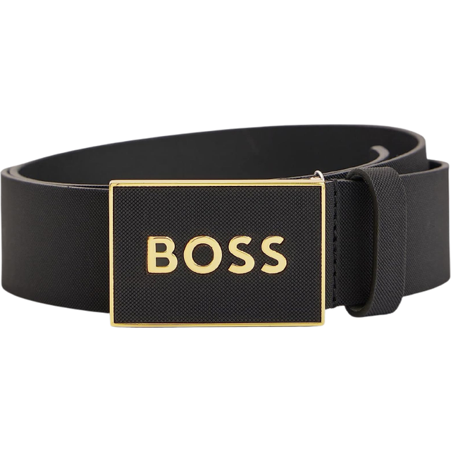 BOSS Icon-S1 italienskt läderbälte för män med texturerat platt spänne, Black2, 115