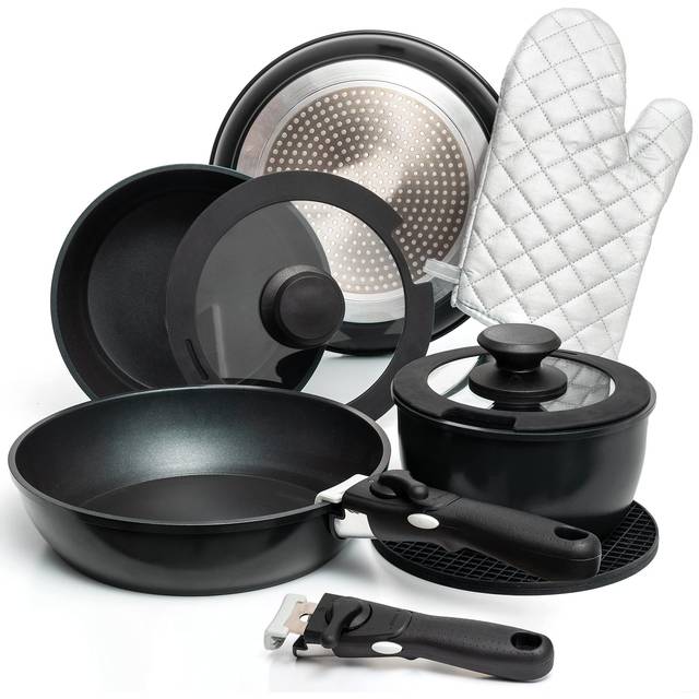 Moss & Stone Pots And Pans Set Nonstick  Removable Handle Cookware  Stackable Pots And Pans Set  Dishwasher safe  Induction Pots And Pans  Aluminum Ca