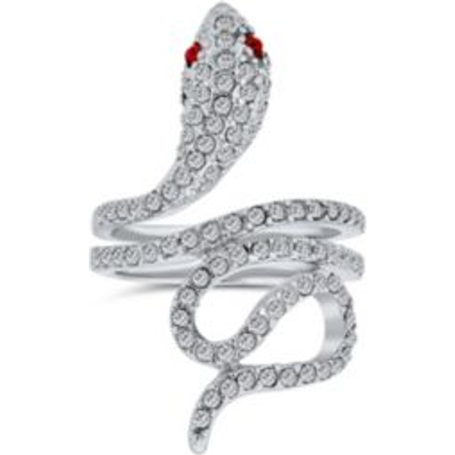 Bling Jewelry Spiral Wrap Serpent Snake Fashion Statement Ring for Women Red Eye Cubic Zirconia Pave CZ Silver Plated Brass