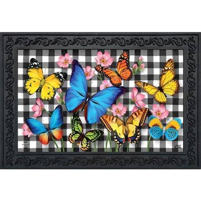 Briarwood Lane Checkered Butterflies Spring Doormat Floral Butterfly Indoor Outdoor 30 x 18