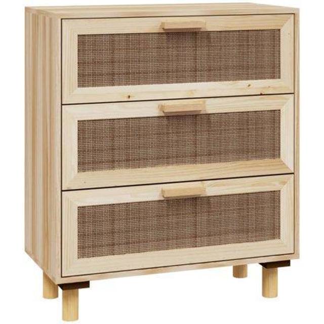 vidaXL Sideboard Brown 60x30x70 cm Solid Wood Pine and Natural Rattan