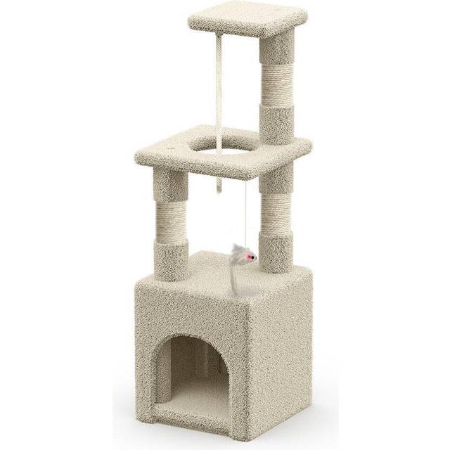 VOUNOT Cat Tree 88cm with Rope Scratching Platform, Beige