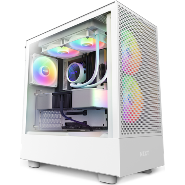 NZXT H5 Flow RGB Compact ATX Mid-Tower PC Gaming Case - Perforerad frontpanel med högt luftflöde - Sidopanel i härdat glas - 2 x F140 RGB kärnfläktar - 280 mm radiatorstöd - Vit