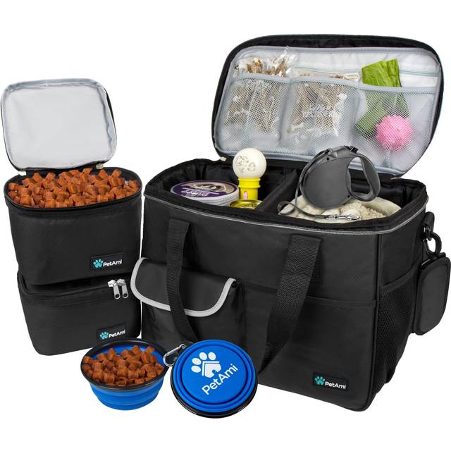 PetAmi Travel Bag Organizer - Dog & Cat Diaper Bag with Food Container  Bowls & Accessories for Weekend Camping
