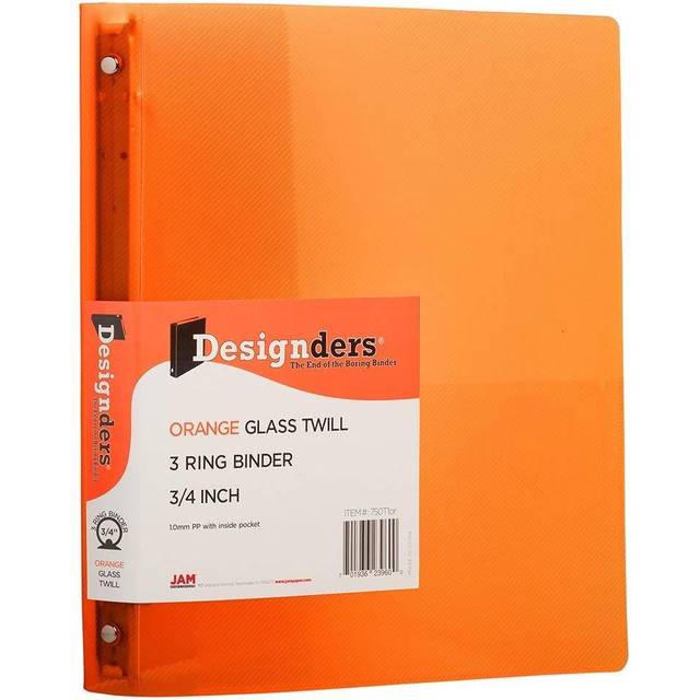 JAM PAPER Plastic 0.75 inch Binder - Orange 3 Ring Binder - Sold Individually