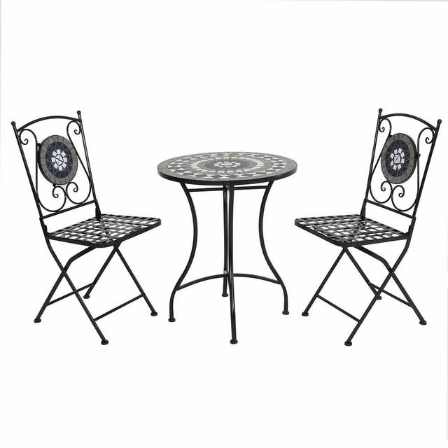 Charles Bentley 2 Seater Bistro Set Mosaic Black and Grey