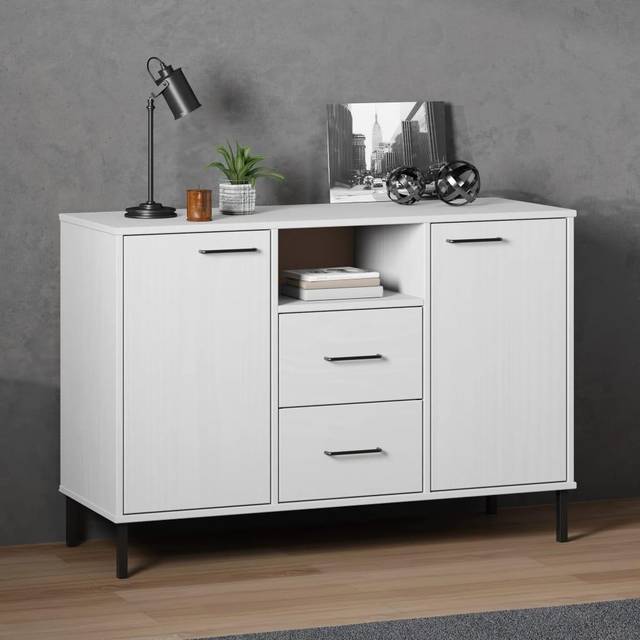 vidaXL Sideboard with Metal Legs White 113x40x77 cm Solid Wood OSLO