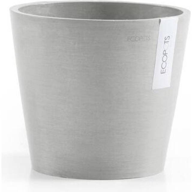 "Ecopots Amsterdam Durable Indoor/Outdoor Modern Round Recycled Plastic Planter Flower Pot  White Grey  10"""""""""