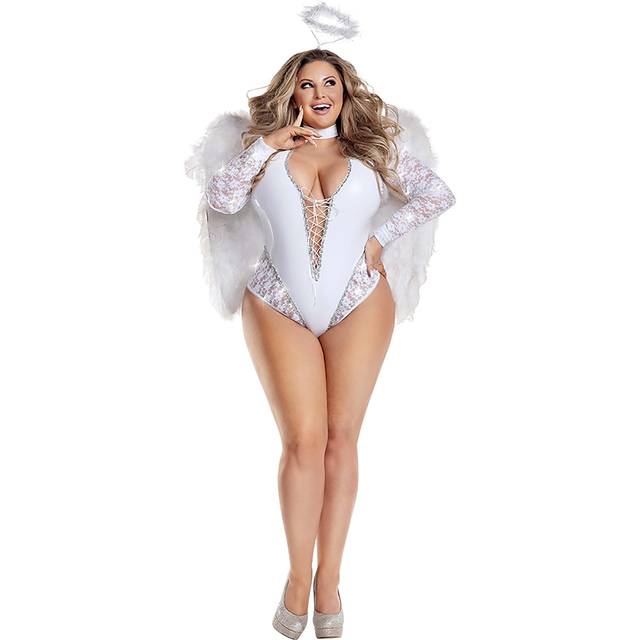 Women's Plus Size Sparkle Angel Costume - White (1X)