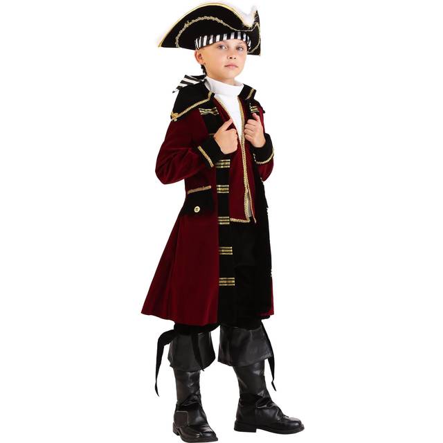 Deluxe Captain Hook Kids Costume | Kid's Pirate Costumes - Black&#47;Red&#47;White (L)