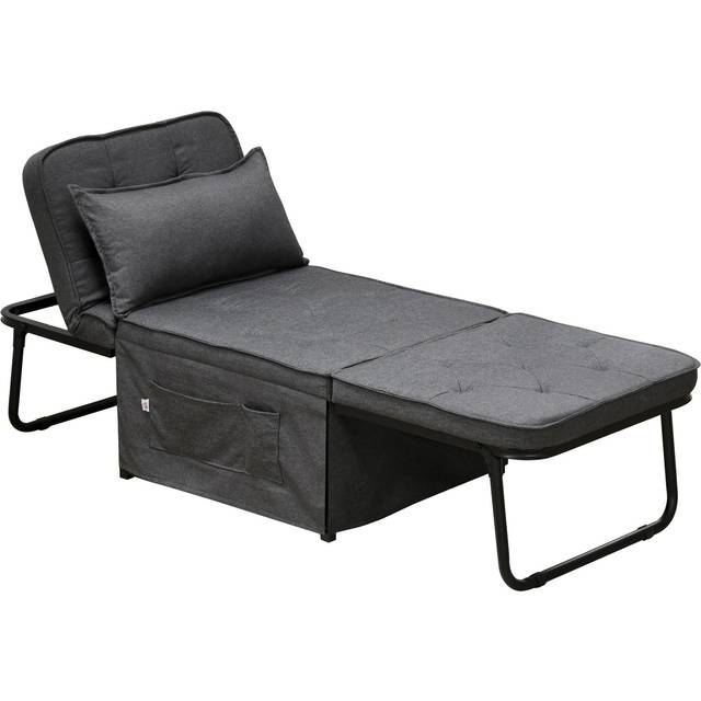 HOMCOM Folding Chair Bed, 4-in-1 Convertible Sleeper Chair with Adjustable Backrest, Pillow, Side Pockets, Armchair for Bedroom, Living Room, Charcoal