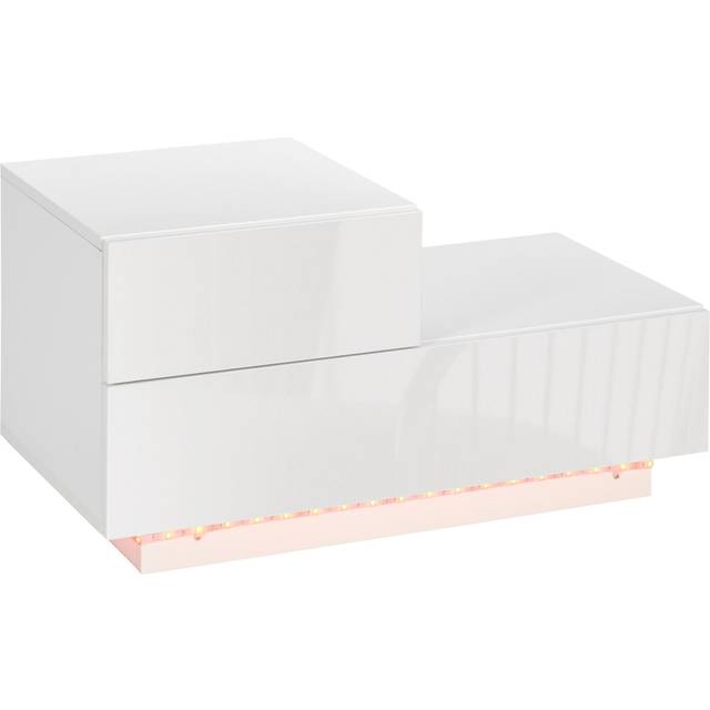 HOMCOM High Gloss Front Bedside Table Nightstand with LED Light Remote White, White