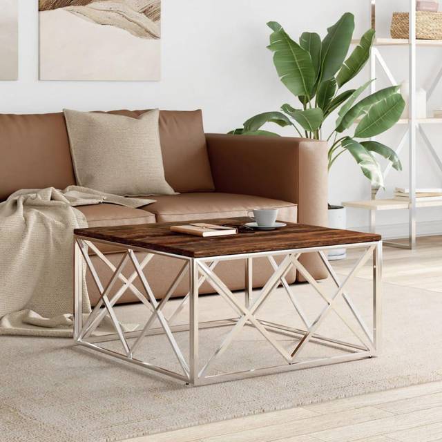 vidaXL Coffee Table Stainless Steel and Solid Wood Reclaimed - Silver