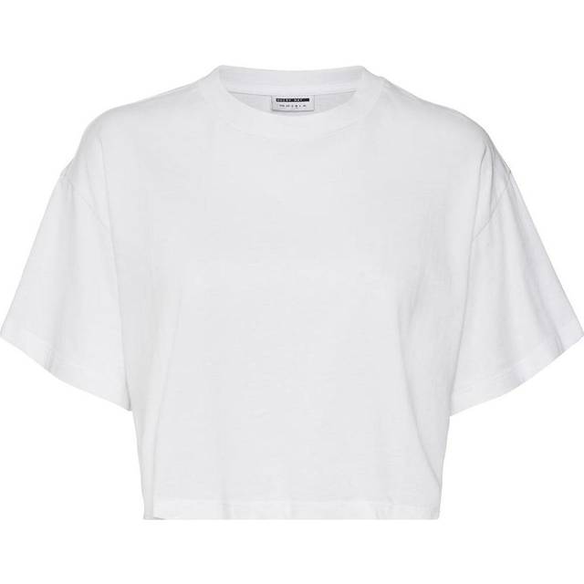 Noisy May White / White Alena S/S O-Neck Semicrop Top - XL