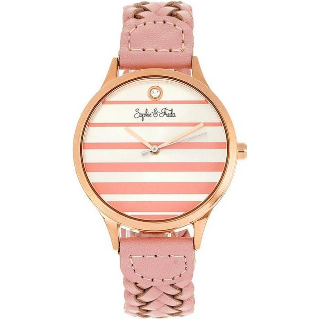 Sophie & Freda Womens Tucson Leather-Band Watch w/Swarovski Crystals - Pink Stainless Steel - One Size