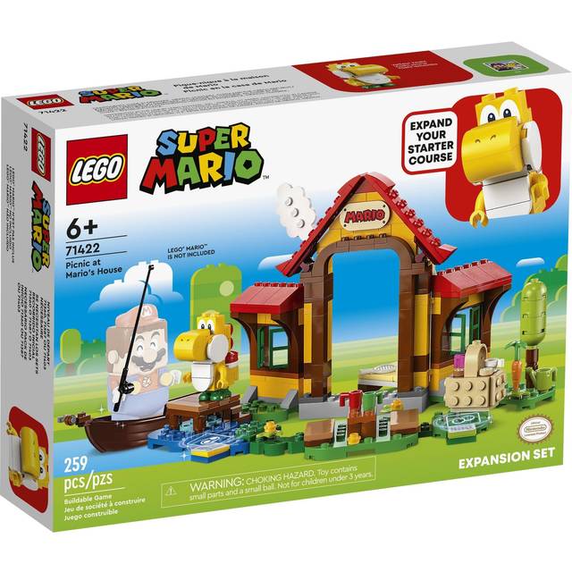 LEGO Super Mario Picknick vid Marios hus – Expansionsset Byggsats som Utökar din Startbana med Gul Yoshi Minifigur, Interaktiv Byggleksak, Presentidé, från 7 år 71422