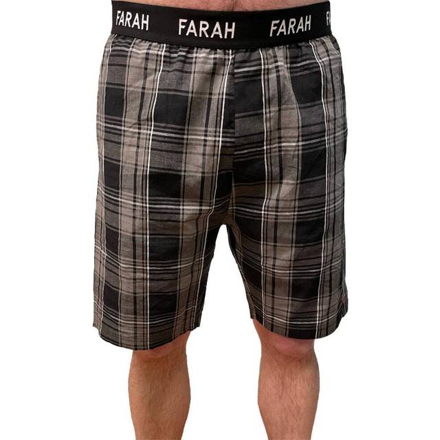 (2XL, Black) Farah Mens Briggs Elasticated Checked Sweatshorts Joggers Lounge Shorts - Black