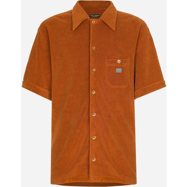 Dolce & Gabbana Fløjlsskjorte Med Knaplukning Og Logo Brun