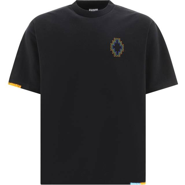 Marcelo Burlon, Topp, Herr, M, Bomull, T-shirt med rund hals och broderad korslogga - black (M)