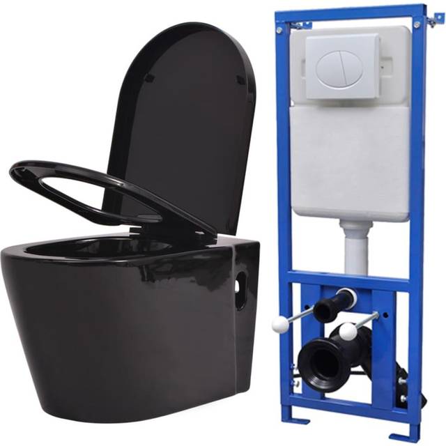 Vidaxl Wall Hung Toilet With Concealed Cistern Ceramic Black