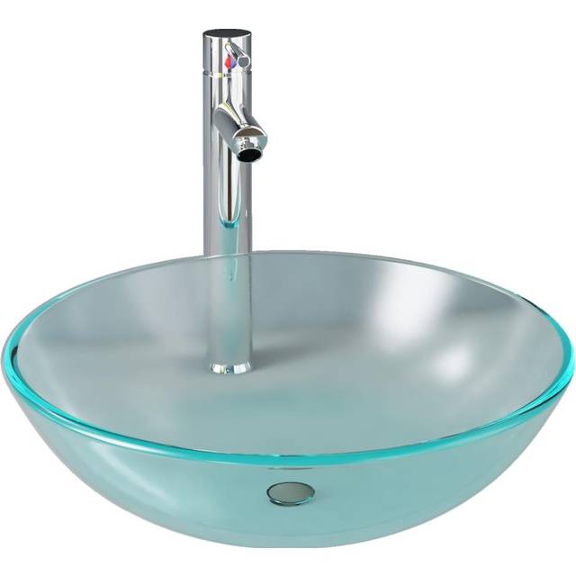vidaXL Bathroom Sink with Tap and Push Drain Frosted Tempered Glass Wash Basin