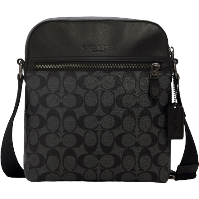 Coach Mens Houston Flight Bag in Signature - Charcoal - One Size