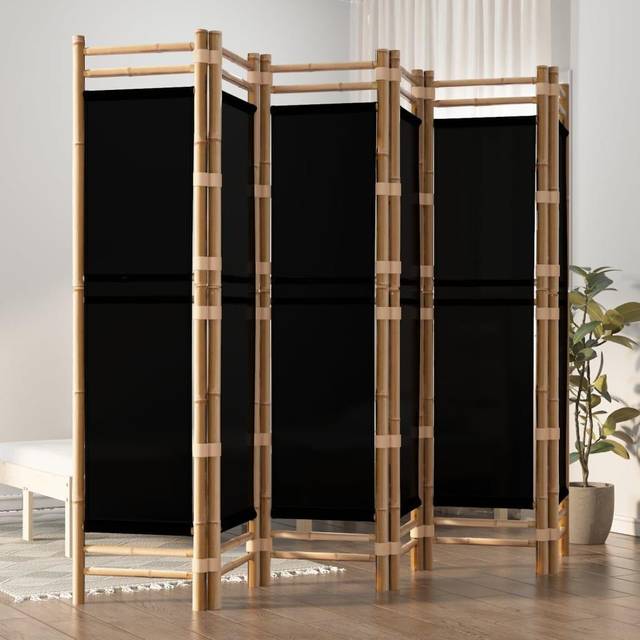 vidaXL Folding 6-Panel Room Divider 240 cm Bamboo and Canvas - Black