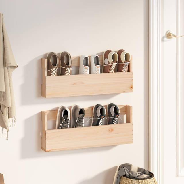 vidaXL Wall-mounted Shoe Racks 2 pcs 59x9x23 cm Solid Wood Pine - Brown