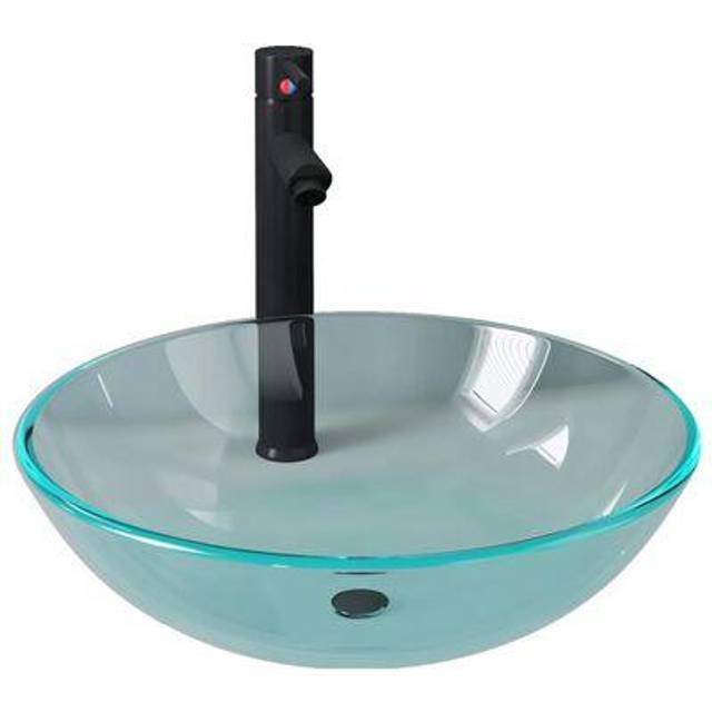 vidaXL Bathroom Sink with Tap and Push Drain Clear Tempered Glass - Transparent