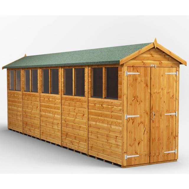 Powersheds Apex Roof Double Door Garden Shed 20ft x 4ft - Golden Brown