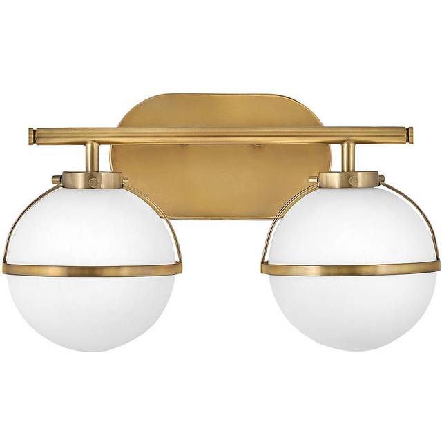 Hinkley Hollis 2 Light Bathroom Wall Light with Opal Glass- Aged Brass