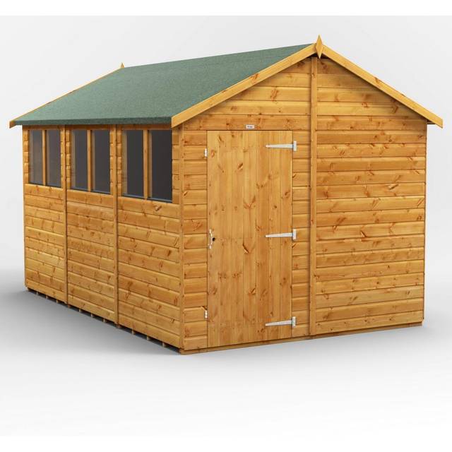 Powersheds Apex Roof Single Door Garden Shed 12ft x 8ft - Golden Brown