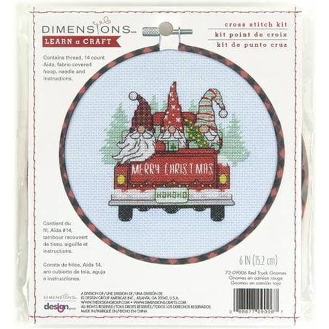 "Dimensions Learn-A-Craft Counted Cross Stitch Kit 6"" Round-Red Truck Gnomes (14 Count) -72-09006"