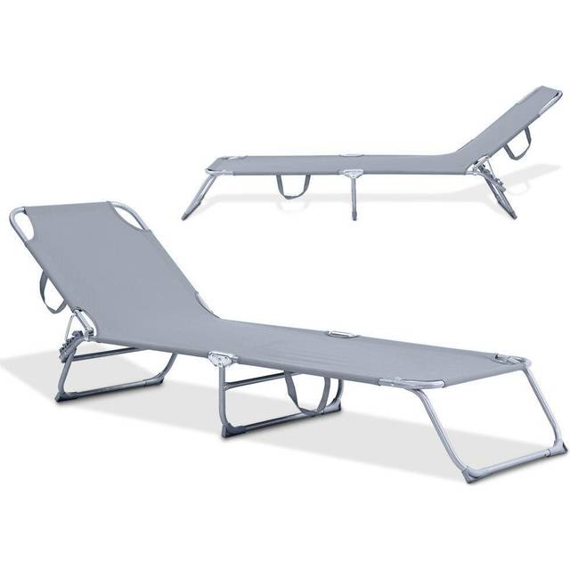 Foldable Reclining Sun Lounger - Light Grey - One Size