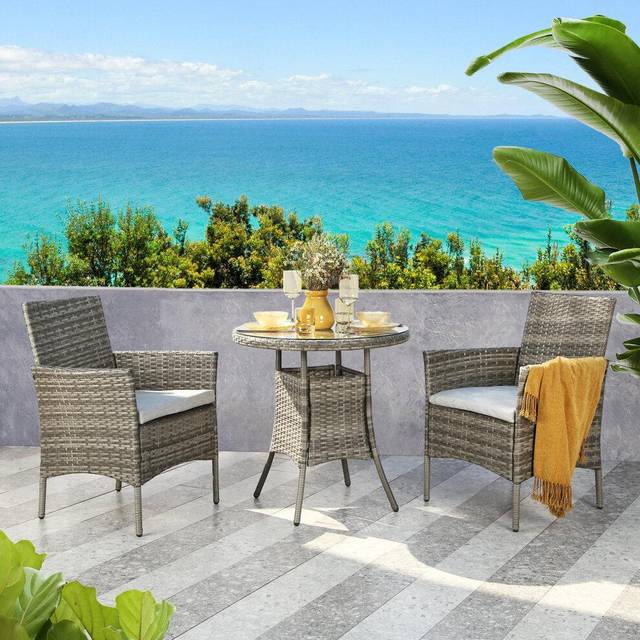 Home Garden Direct Judas 2-Seater Garden Round Rattan Bistro Set -Grey, Grey