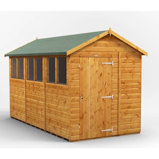 Powersheds Apex Roof Single Door Garden Shed 12ft x 6ft, Golden Brown Timber