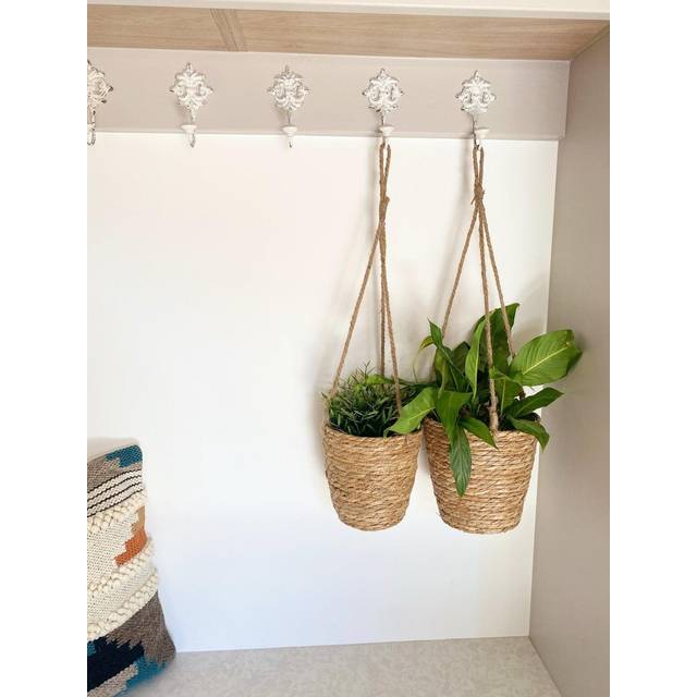 Set Of Two Rush Grass Hanging Planters