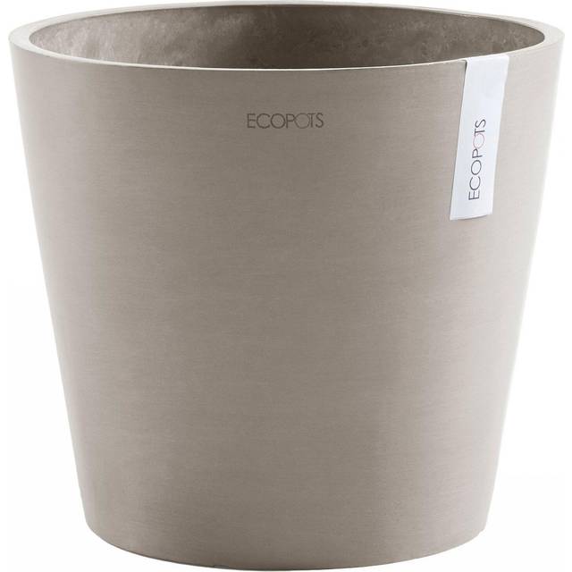 "Ecopots Amsterdam Durable Indoor/Outdoor Modern Round Recycled Plastic Planter Flower Pot  Taupe  12"""""""""