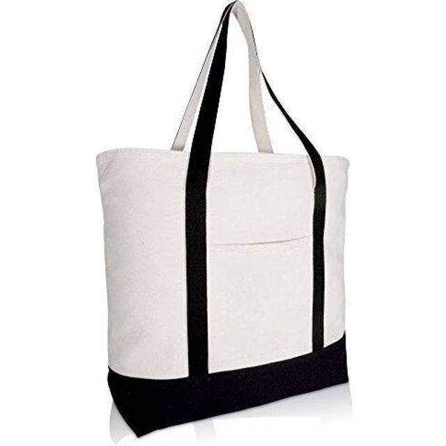 "DALIX 22"""""""" Large Cotton Canvas Zippered Shopping Tote Grocery Bag in Black"