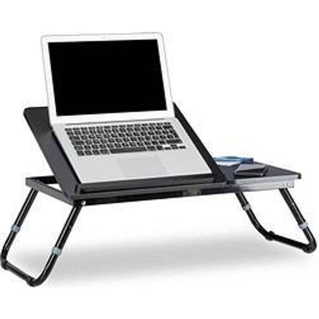 Relaxdays laptopbord för sängen 40 x 75 x 35 cm, justerbart, hopfällbart, tvådelad för home office, svart trä och metall