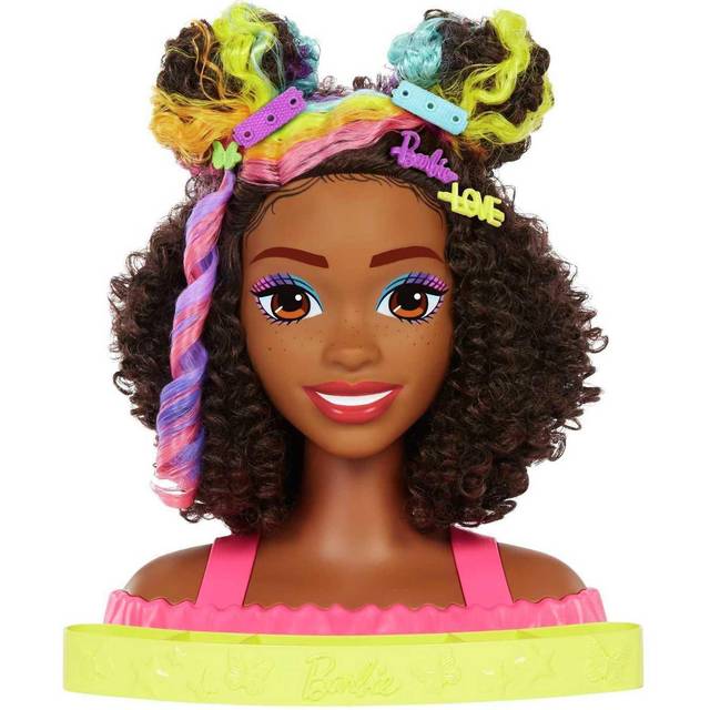 BARBIE STYLING HEAD NEON RAINBOW CURLY HAIR HMD79