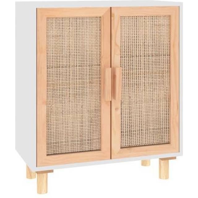 vidaXL Sideboard White 60x30x70 cm Solid Wood Pine and Natural Rattan