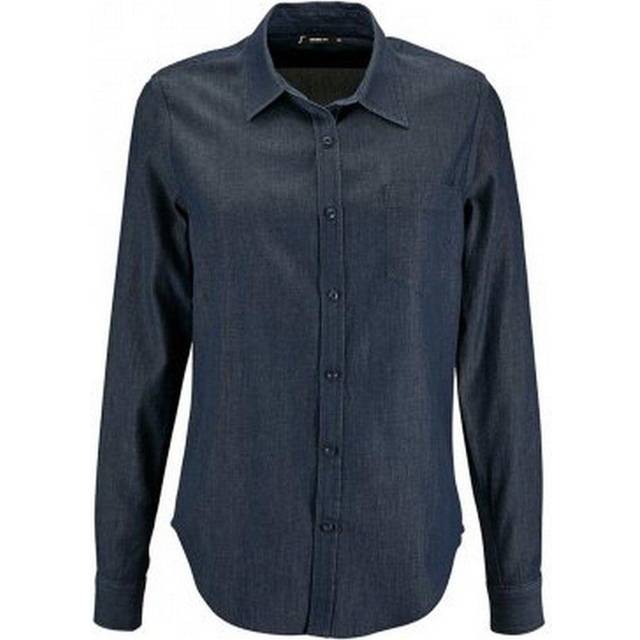 (XS, Denim Brut) SOLS Womens/Ladies Barry Long Sleeve Denim Shirt