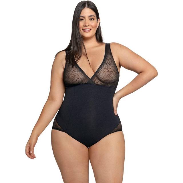 Sheer Stripe Detail Sculpting Bodysuit - 700- Negro (S)