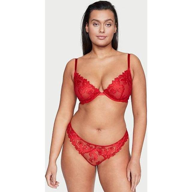 Victoria's Secret Lipstick Red Embroidered Thong Knickers - lipstick red - X-SMALL