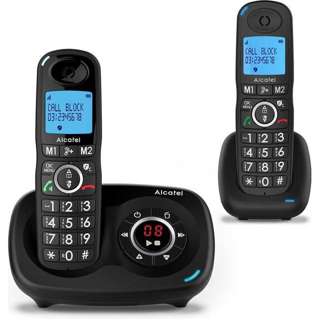 Alcatel XL595 Cordless Phone with Answering Machine, Twin Pack, Black - One Size